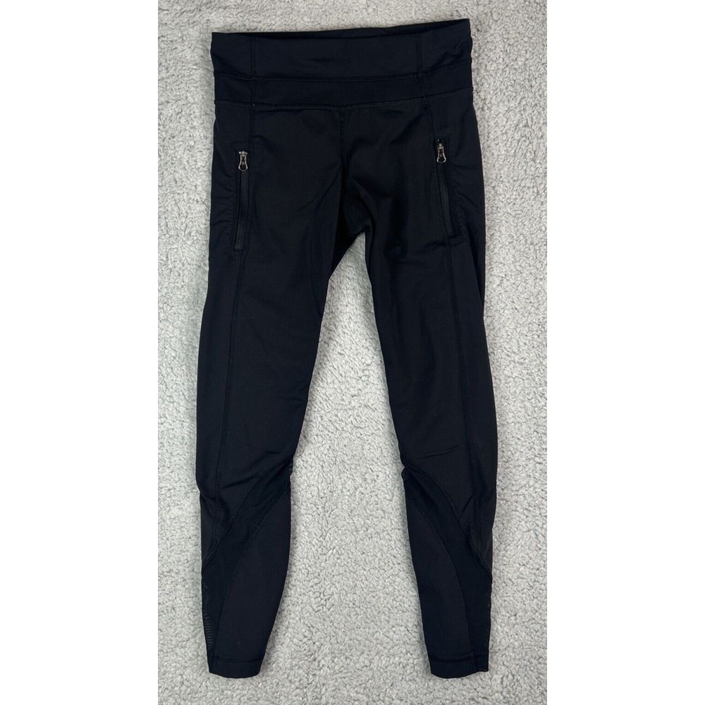 Lululemon Size 4 Womens‎ Leggings Black  Semi Sheer Ankles Yoga Gym Workout Zip